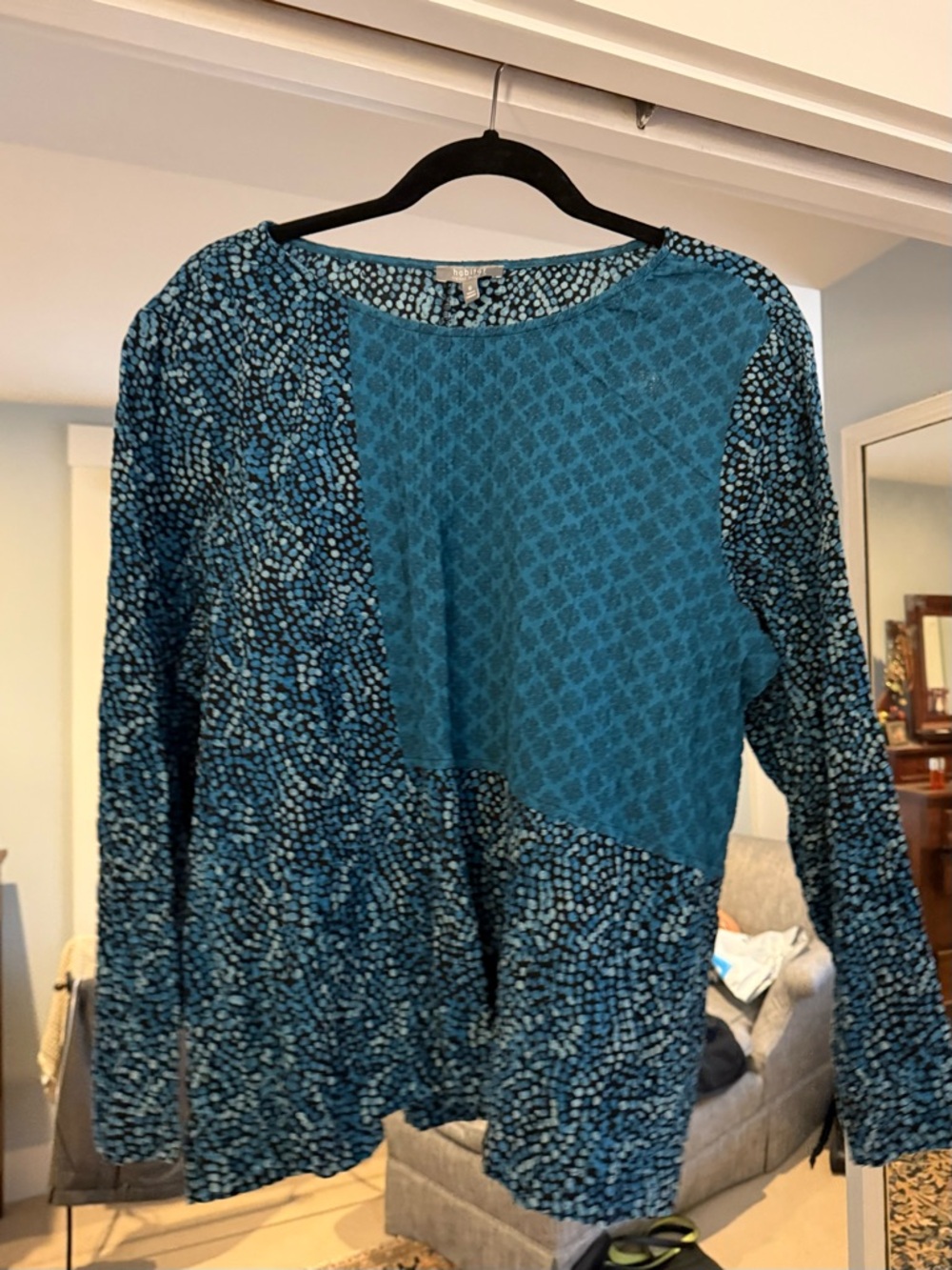 Habitat Boho Black Top with Teal Dot Pattern